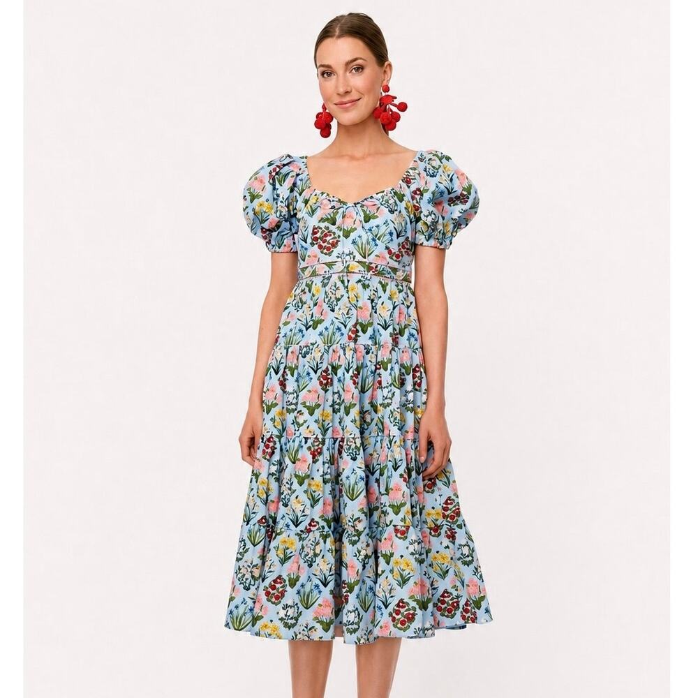 Agua by Agua Bendita Palmera XS Floral Cotton Poplin Midi Dress